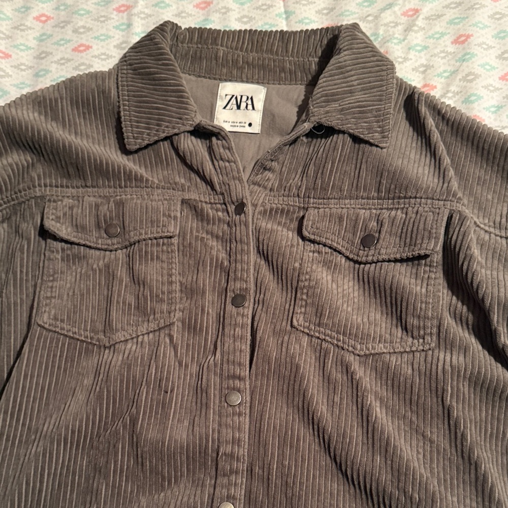 Zara Gray Corduroy Shirt with Pockets